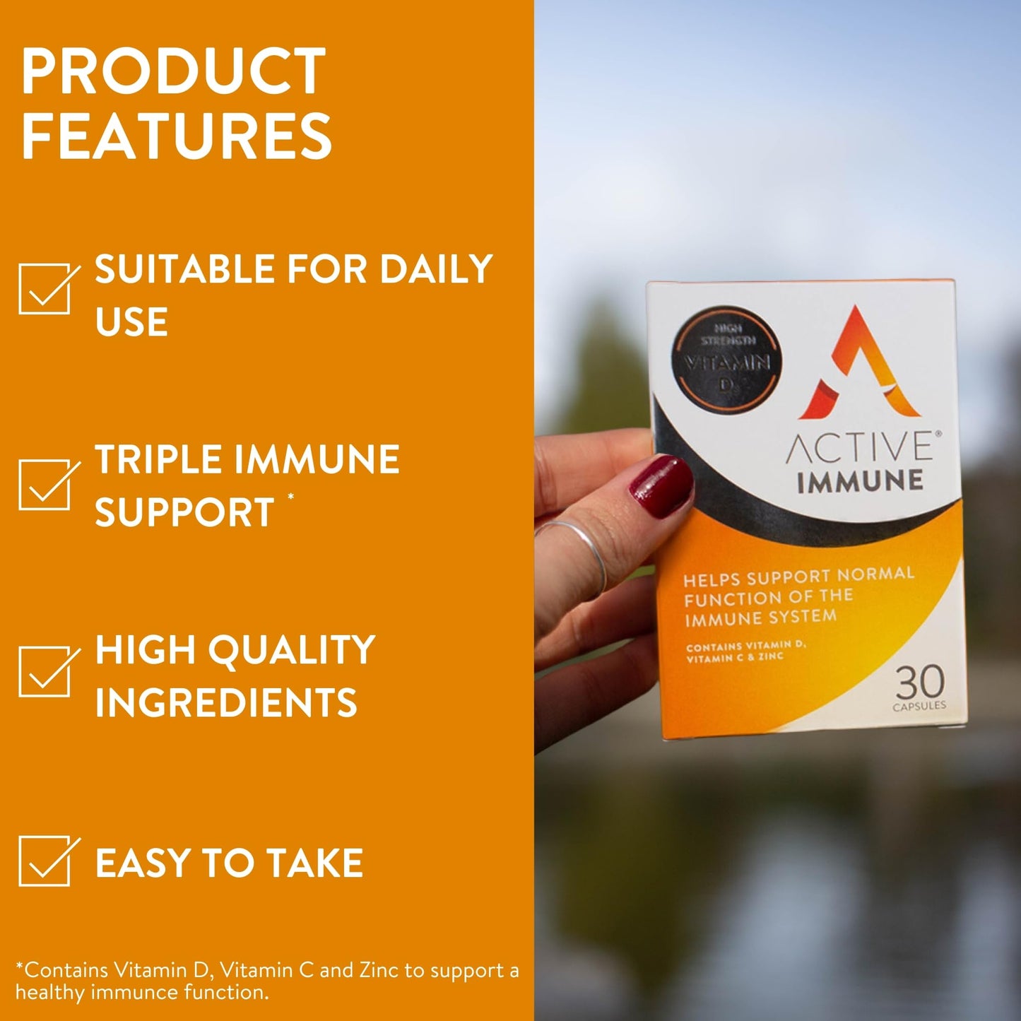 Solvotrin Active Immune | Vitamin D 2000IU | Vegan Formula | Vitamin D3 | Vitamin C & Zinc | 30 Capsules