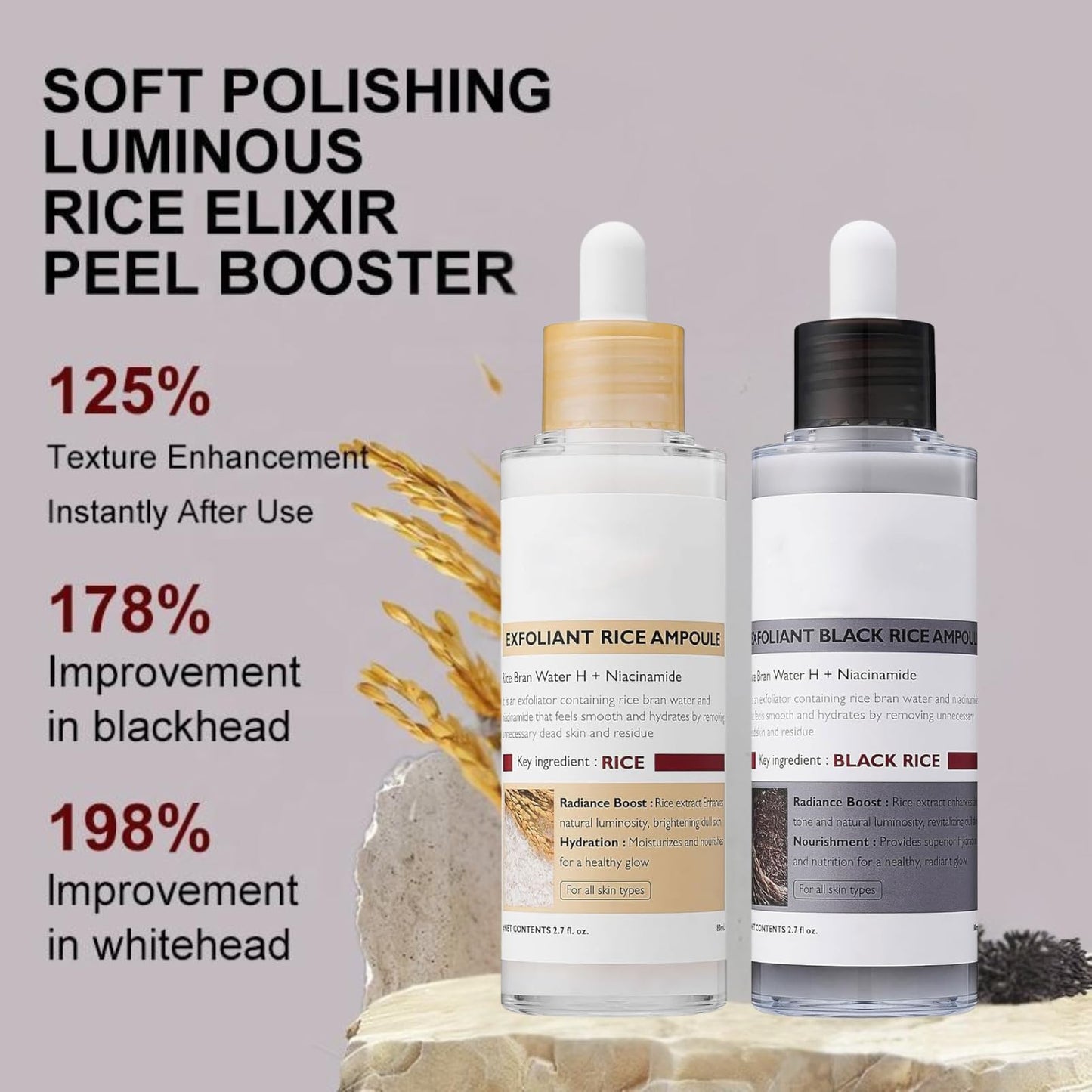ISBEAUSOLS Rice Ampoule Duo,Exfoliating Face Scrub for Women,Gentle Facial Cleanser with Rice Water & Niacinamide,Hydrating Exfoliating Face Wash,Anti-Aging Facial Scrub for Glowing Skin,Non-Irritating Cleanser