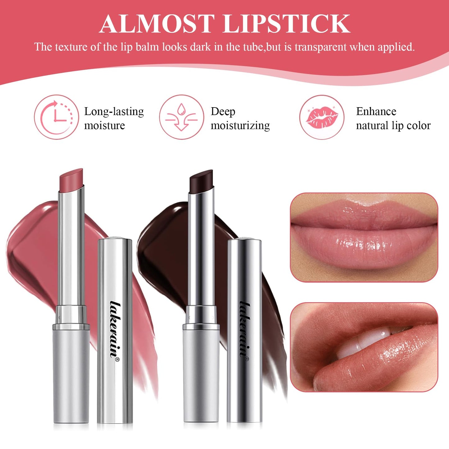 Liameph 2 Pcs Black Honey Lipstick Black Lip Gloss Black Honey Lip Oil Pink Honey Honey Lipstick Set Black & Pink Moisture Shine Lipstick Honey Lip Balm and 2 White Lip Brush Suitable for Dry Lips