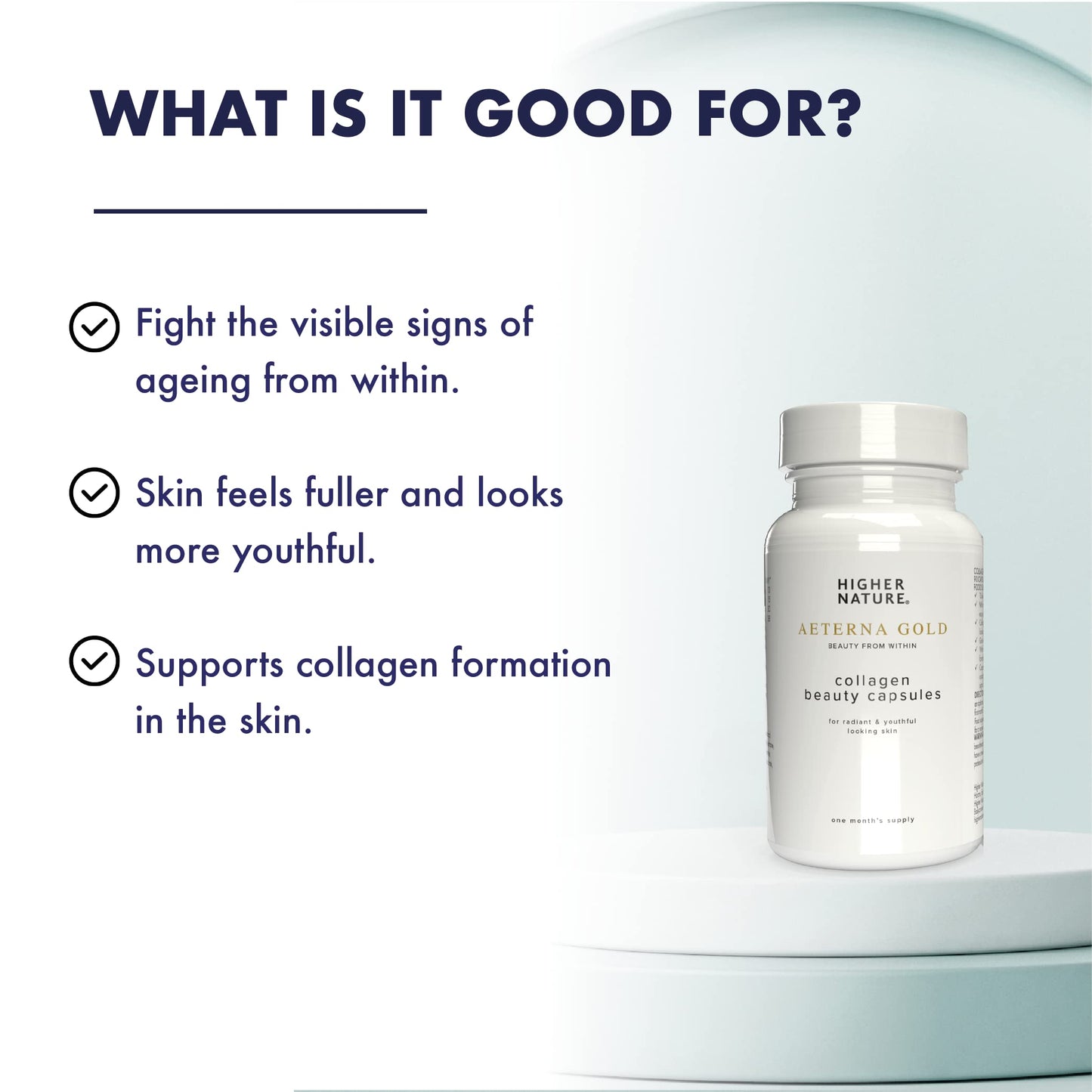 HIGHER NATURE Higher Nature - Æterna Gold Collagen Beauty Capsules - 10 Skin Loving Ingredients - Hydrolysed Marine Collagen - Vitamin C - Responsibly Sourced - 90 Capsules