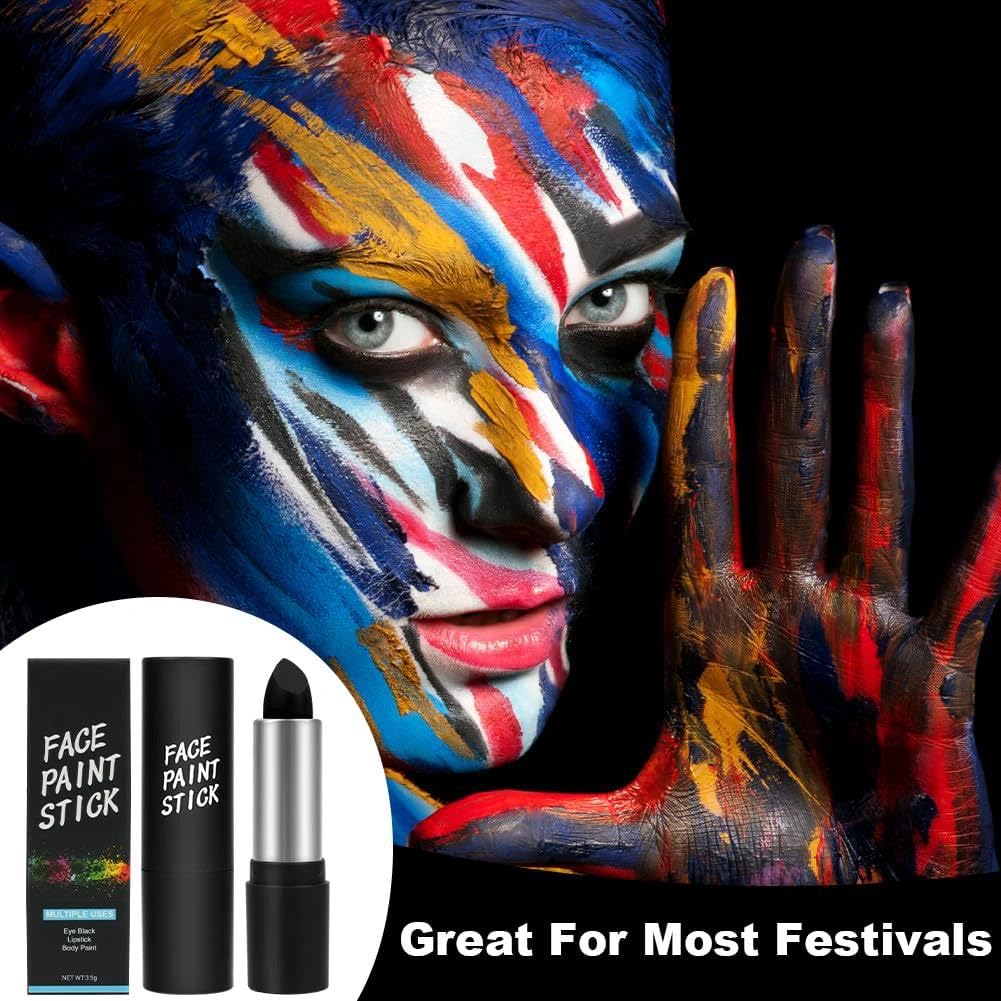 OunTechGlory Black Face Paint Stick for Sports & Halloween - Non-Toxic Body Paint Stick for Softball, Football, Baseball, Lacrosse - Adults & Kids Face Makeup Stick for Cosplay - Oil-Based Painting Stick