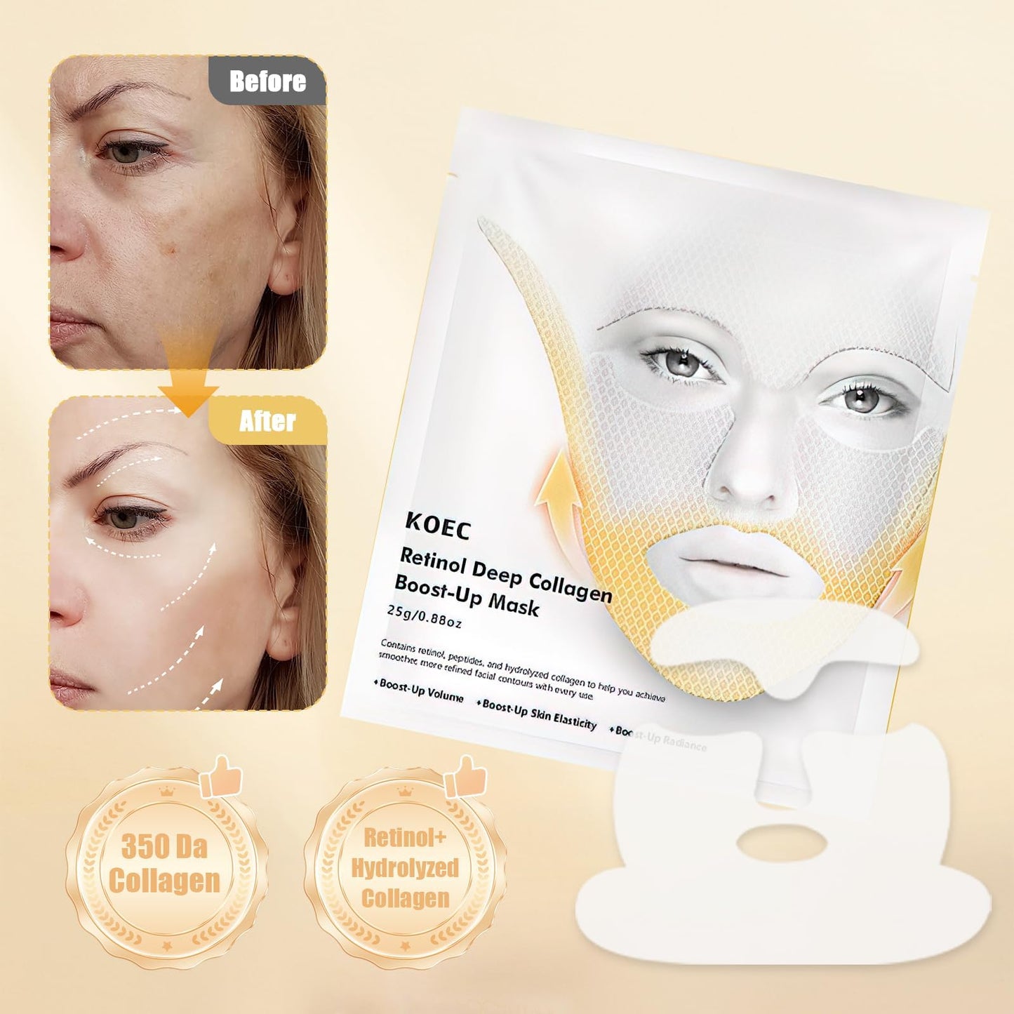 4pcs Deep Collagen Retinol Tension Boost Up Mask Set, V-Line Lifting Face Tightening Mask, Korean Skincare