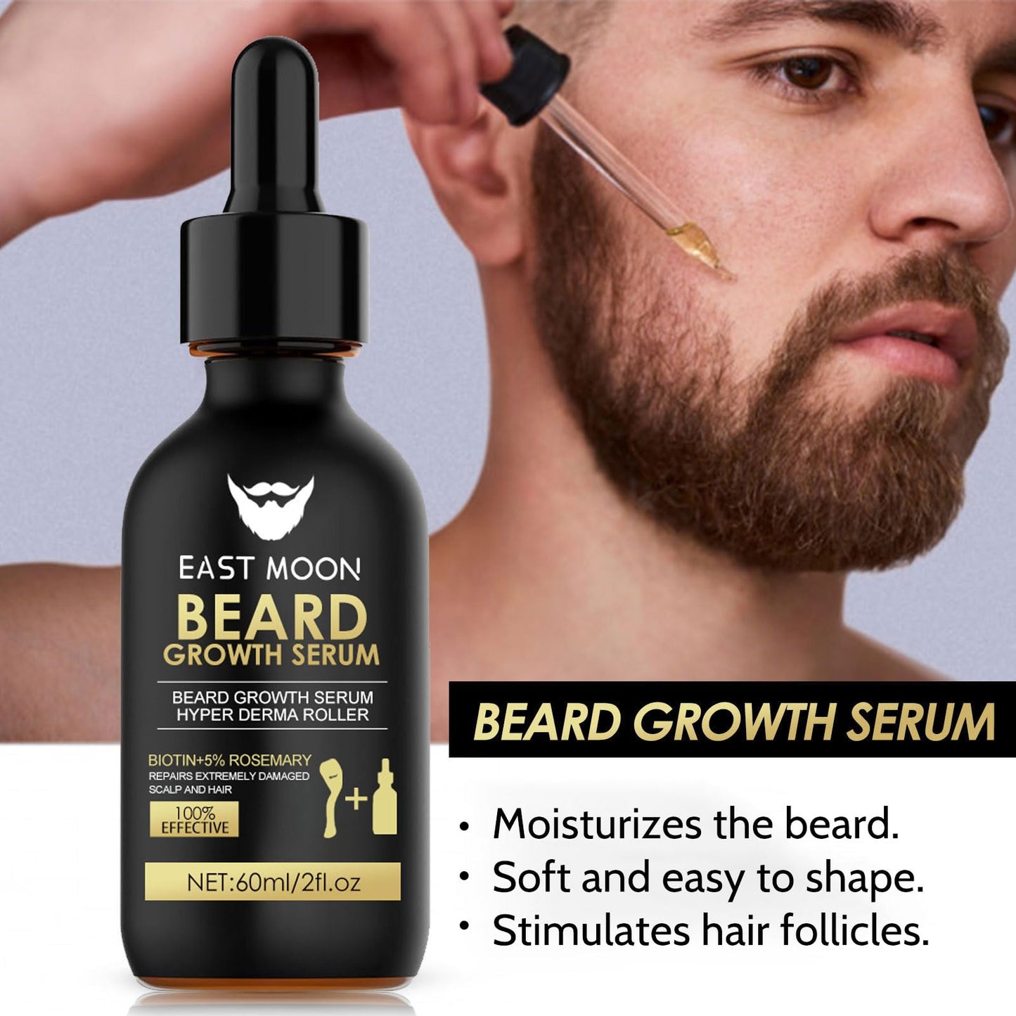 BloomBelle Beard Growth Serum with Derma Roller for Hair, Beard, Biotin Beard Growth Kit, Beard Roller, Rosemary Oil Beard Growth Oil, Rapid Growth & Thickening, Beard Grooming Kit For Men
