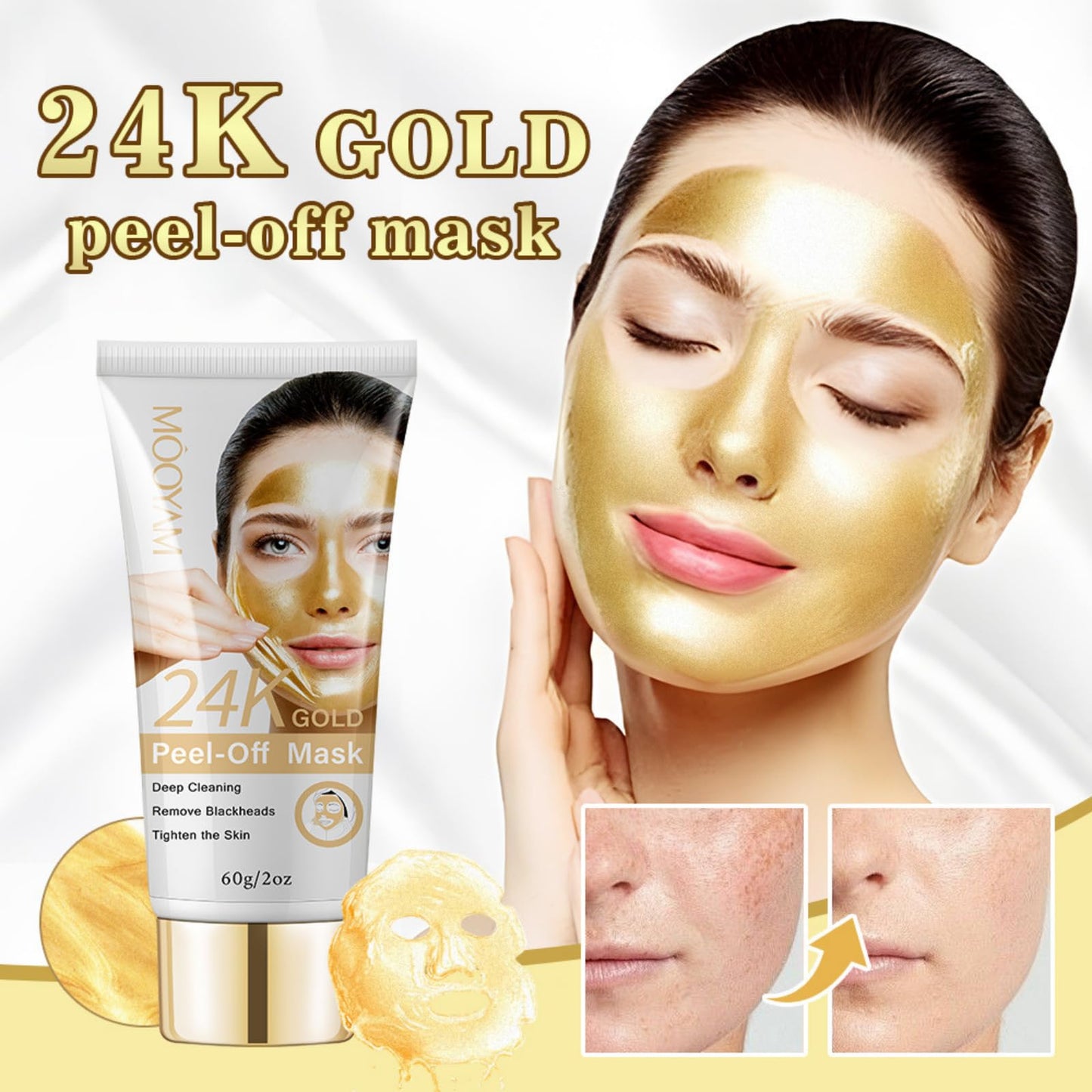Trendyfave 24K Gold Peel Off Face Masks, Blackhead Remover Peel Anti Wrinkle Anti Aging Facial Mask, Blackhead Peel Off Mask, Deep Skin Clean Purifying Acne, Reduces Fine Lines, Skin Care Peeling Face Mask