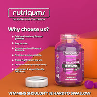 Nutrigums Immune Support 60 Blueberry Flavour Gummies | Two Month Supply | Elderberry Extract 2000mg, Vitamin C 50mg and Zinc 5mg | Vegan Friendly | Suitable for 12+ Years by NUTRIGUMS®