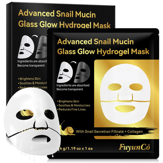 FuyunCo Advanced Snail Mucin Glass Glow Hydrogel Face Masks,Snail Mucin Hydrating Face Masks 4pcs,Deep Moisturizing Overnight Face Mask,Rejuvinating Glass Skin Face Mask,Collagen Face mask for Anti Aging