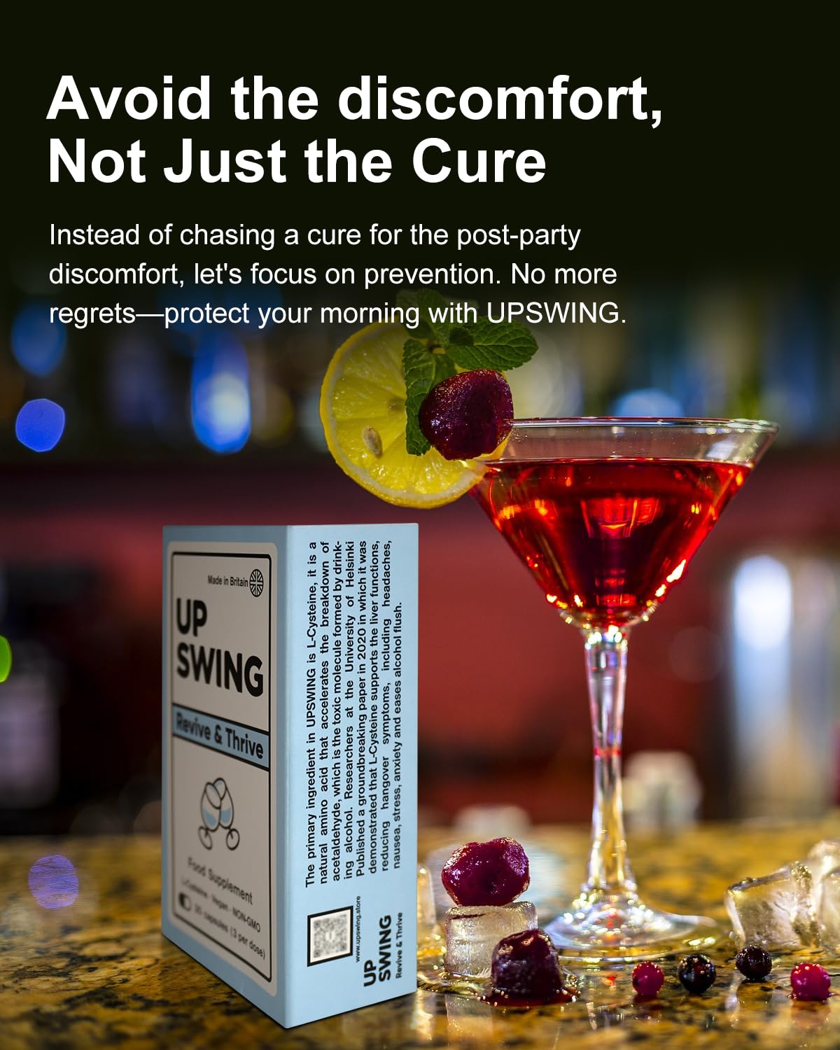 Upswing Vitamin C B12, L-Cysteine HCL Provides Glutathione, Vitamins B1, B2, B3, B6, B12, Folic Acid Biotin, Post-Social Recovery, Healthier Morning, Food Supplement Vegan Capsules-30 Starter Pack
