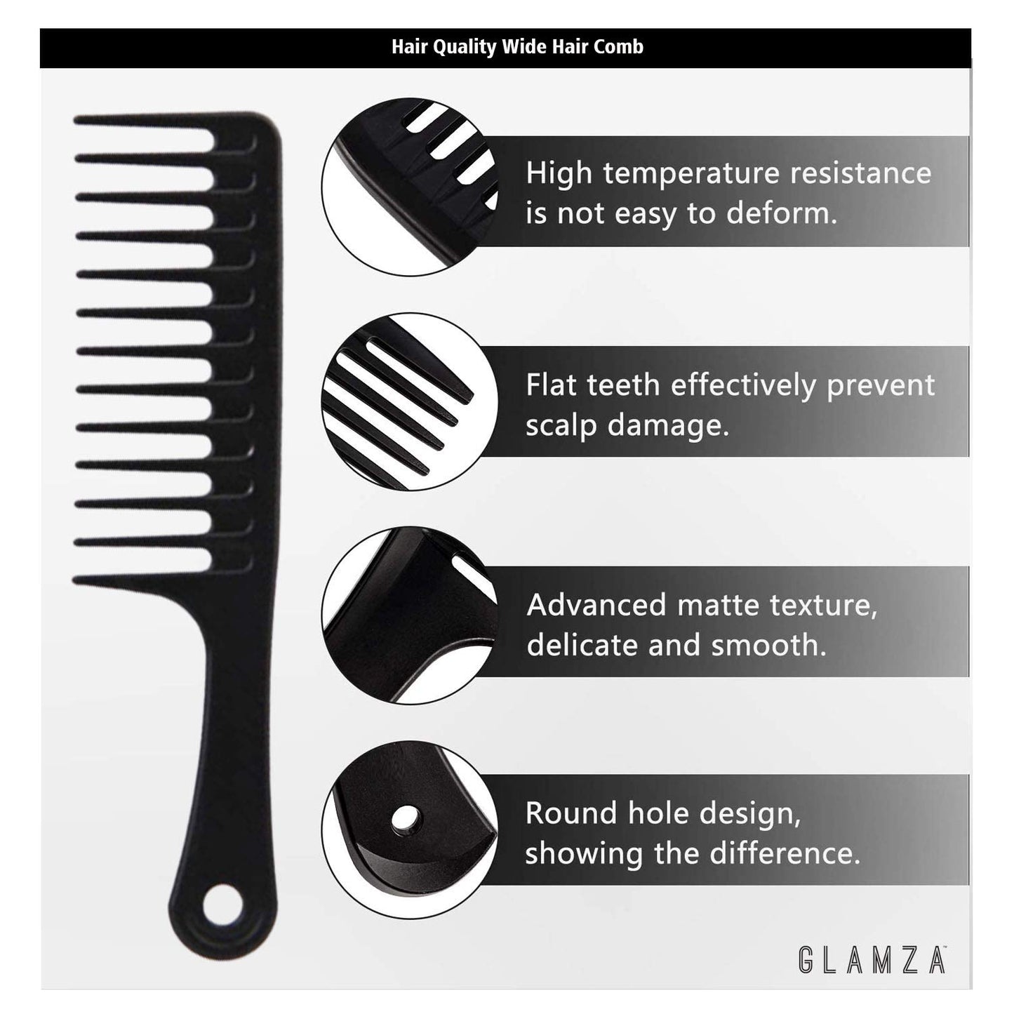 Glamza Wide Tooth Comb GLAMZA Jumbo Wide Detangling Comb - Perfect Afro Comb for Long, Wet or Curly Hair - HUGE 24.5cm Long (Black)