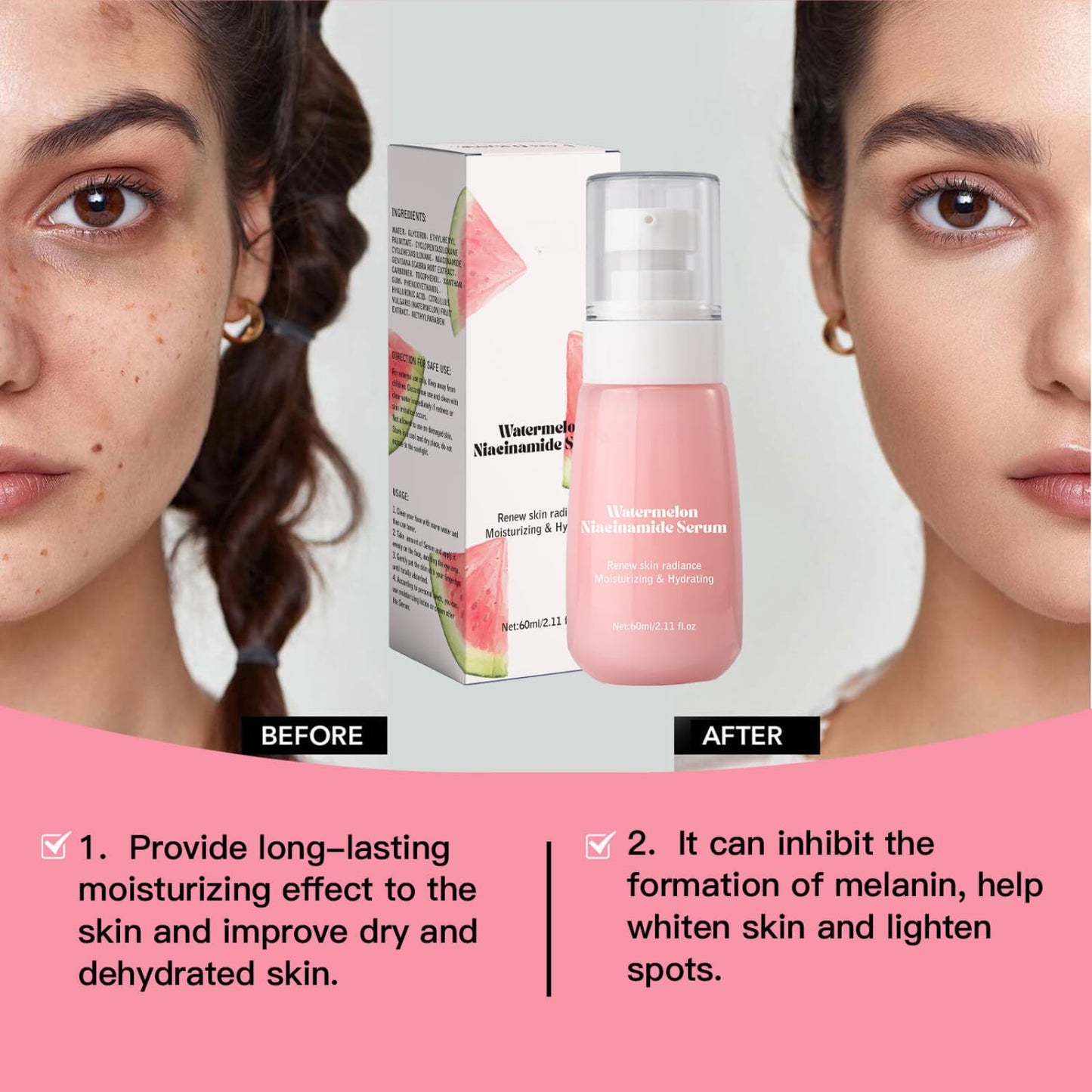 Watermelon Niacinamide Serum for Hydration, Hydrating Serum with Watermelon Extract for Radiant Glow, Niacinamide Serum for Glowing Skin, Moisturising Face Serum with Watermelon to Repair and Brighten