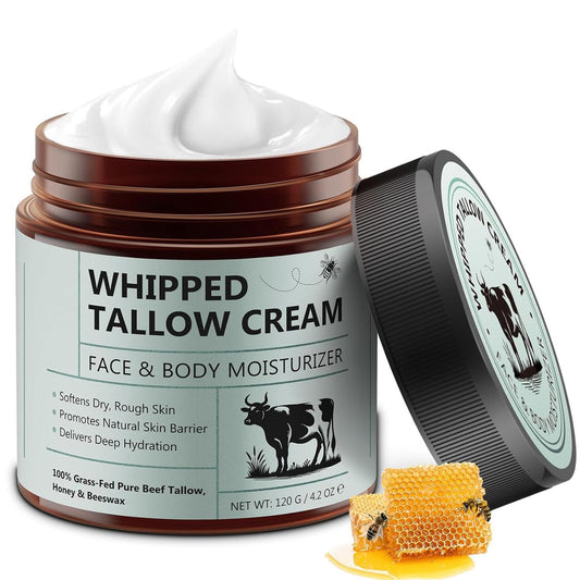 ThamGlow Beef Tallow for Skin Care, Tallow and Honey Balm, Tallow Face Cream, Tallow Face Moisturizer, Organic Grass-Fed Whipped Tallow Balm