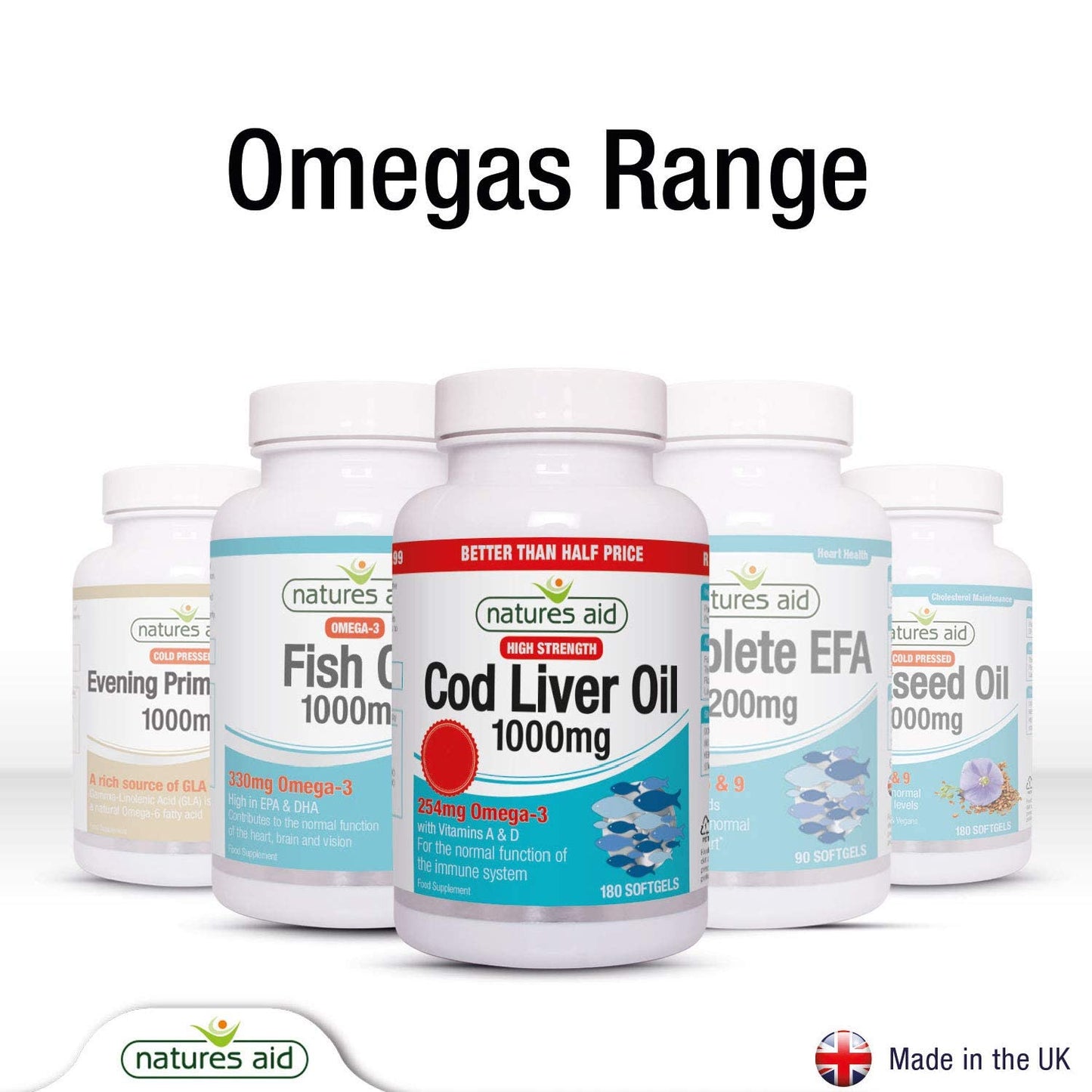 Natures Aid Cod Liver Oil, 1000 mg, 180 Softgel Capsules (High Strength, 254 mg Omega-3 with Vitamins A and D for Normal Function of the Immune System, Made in the UK)