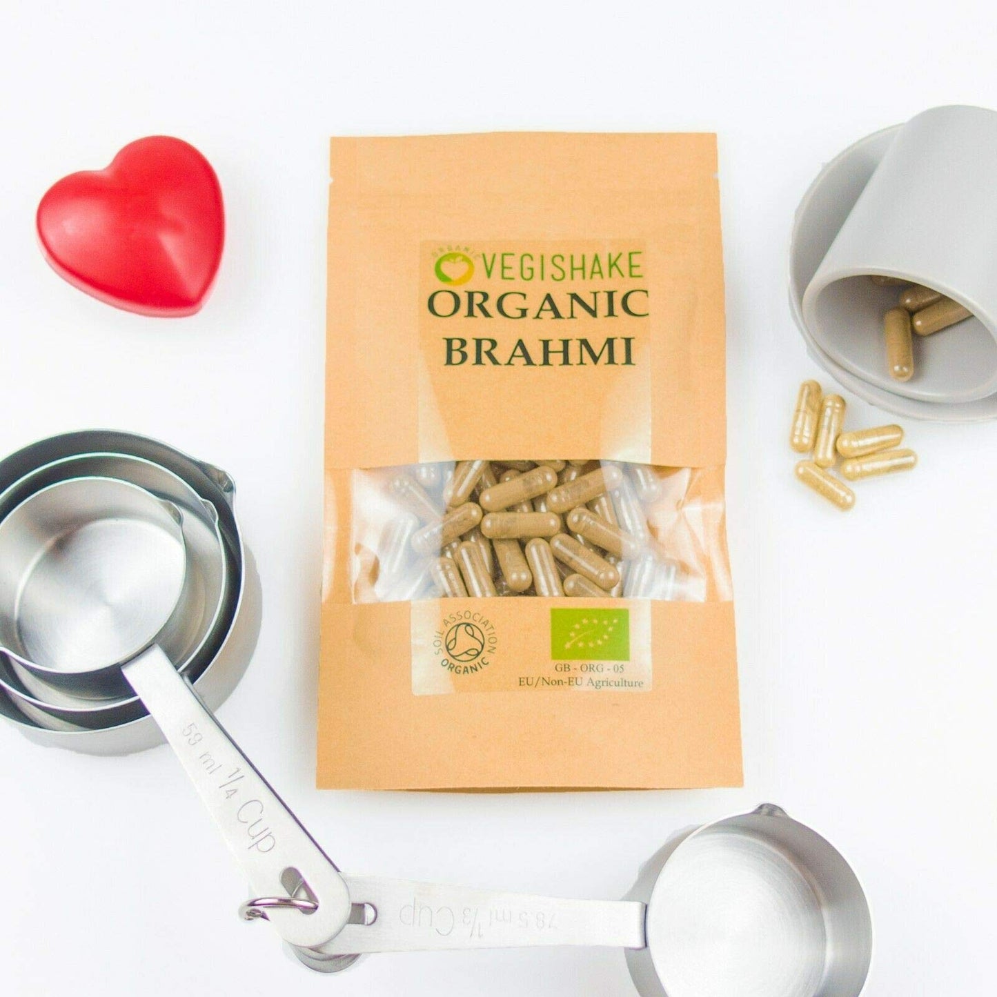 vegishake Organic Brahmi HPMC Capsules 1000mg Herbal Remedy Stress Relief Memory Boosts Vegan Halal Kosher (60 Capsules)