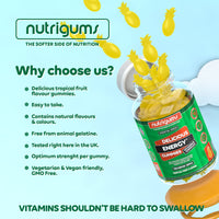 Nutrigums Energy Vitamin B Complex Vegan Tropical Fruit Flavour 60 Gummies | Two Month Supply | Vitamins B2, B3, B6, B12, B5 with Folic Acid, Zinc, Iodine & Biotin by NUTRIGUMS®