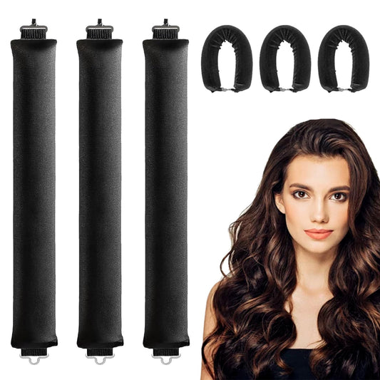 ExcellaElite Heatless Overnight Blowout Rods 3 Pack Heatless Curling Rod, Jumbo Flexi Rods for Hair, Heatless Rods, Blow out Rods - No Heat Curls to Sleep for Curl Rods, Women Long Hair Styling Tools, Black