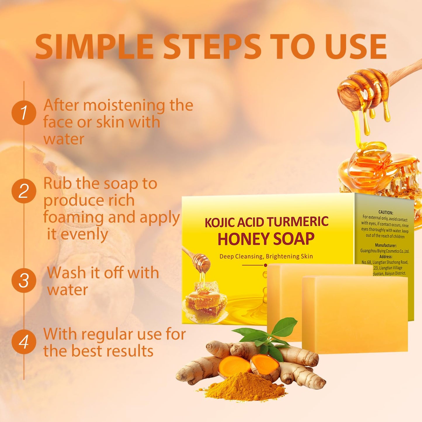 IREV Kojic Acid Turmeric Soap with Honey For Face and Body, Kojic Acid Soap For Dark Spot, GlowingTurmeric Soap Bar for Acne Face Soap Bar For Cleansing Exfoliating Daily Face Wash 200g