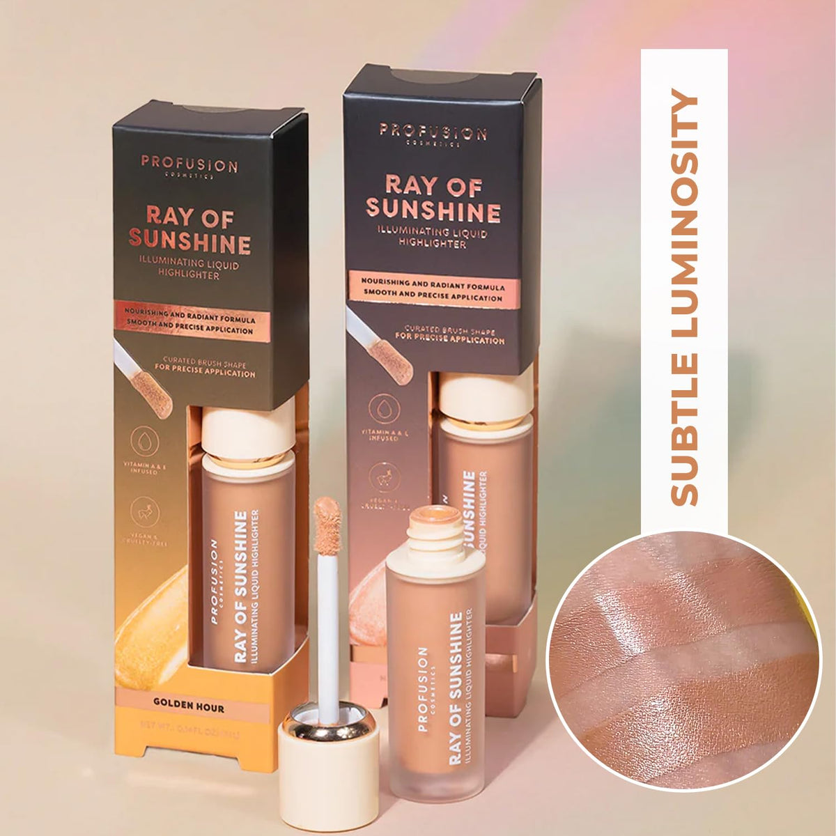 Profusion Cosmetics Ray of Sunshine Liquid Highlighter - Infused with Vitamin A & E for Subtle Luminosity, Long-Lasting Makeup Essentials for Effortless Beauty - Golden Hour