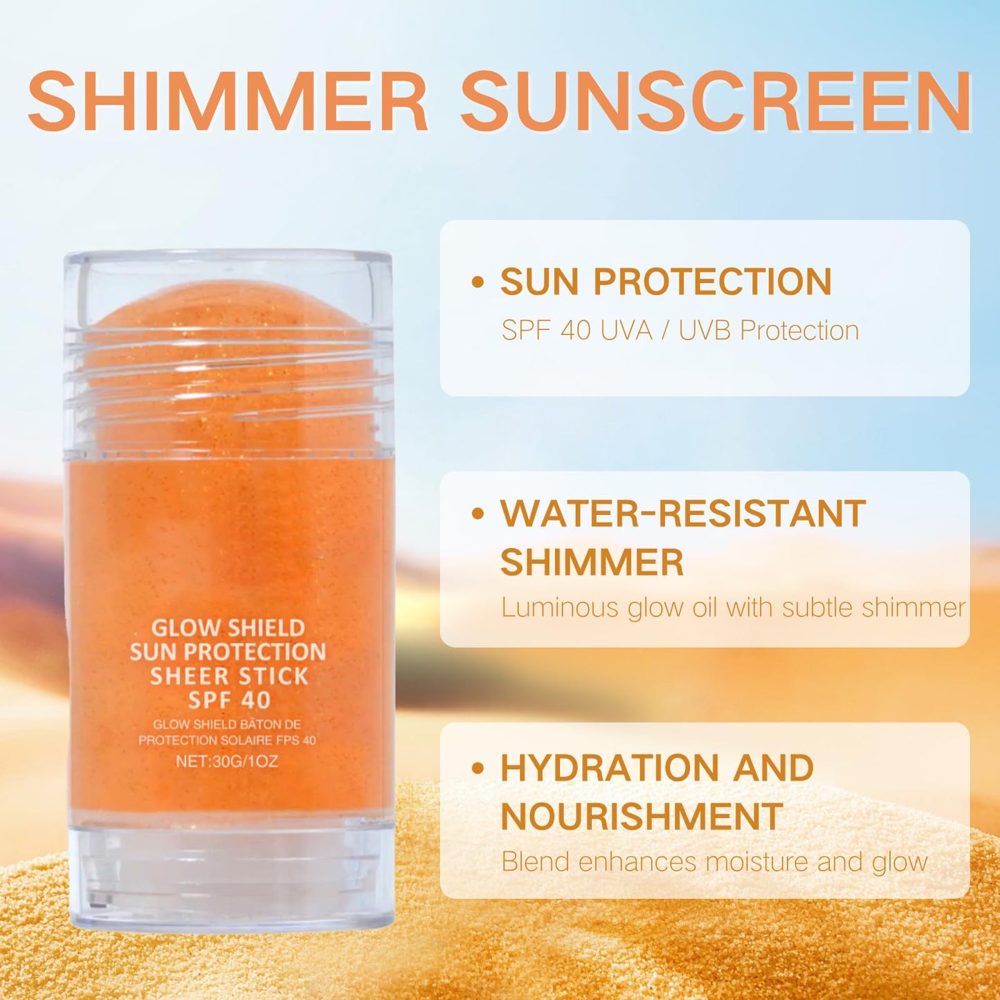 Cureluxe Face Shimmer Sunscreen SPF40,Glitter Body Glow Suncream Stick,Lightweight & Water Resistant Shiny Face Cream,SPF Moisturiser Sun Cream, Non-Sticky Gold Sunscreen Stick,UVA/UVB Rays Protection