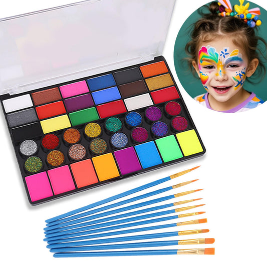 Generic Face Paint Kit for Kids & Adults – 42 Colors Water-Based Safe Non-Toxic Washable Makeup with Glitter & UV Effects – Halloween, Cosplay, Party – Includes 10 Brushes (42-colors)