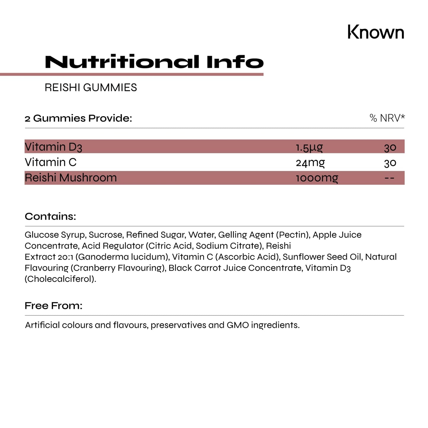 Reishi 1000mg Mushroom Gummies by Known Nutrition | Natural Immune Support | Delicious Natural Cranberry Flavour | 60 Two-a-Day Vegan Gummies (One Month’s Supply)