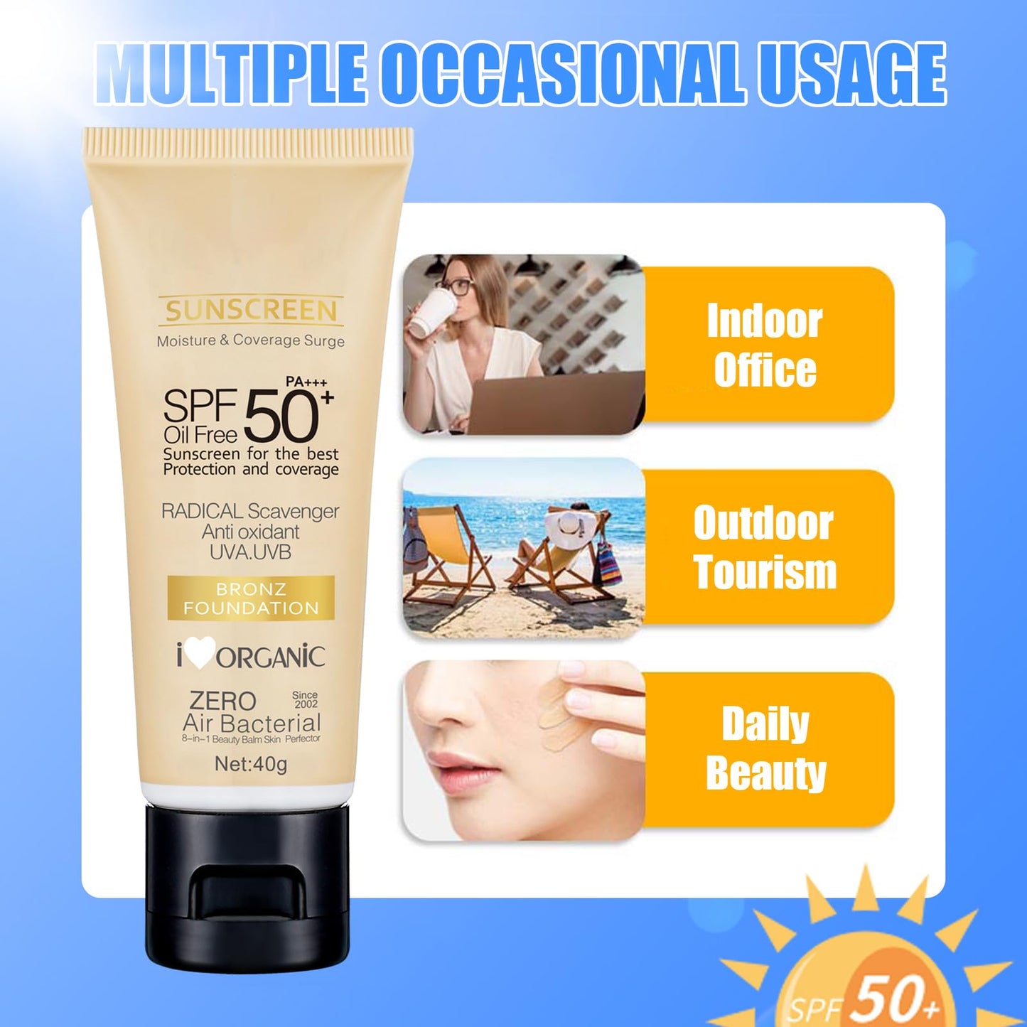 Shengqialun Tinted Sunscreen Spf 50 - Face Sun Cream Spf 50 For Daily Makeup & Sun Protection - Bronze Factor 50 Face Cream - Against UV Rays, Sheer To Medium Coverage, Lightweight And Oil-Free