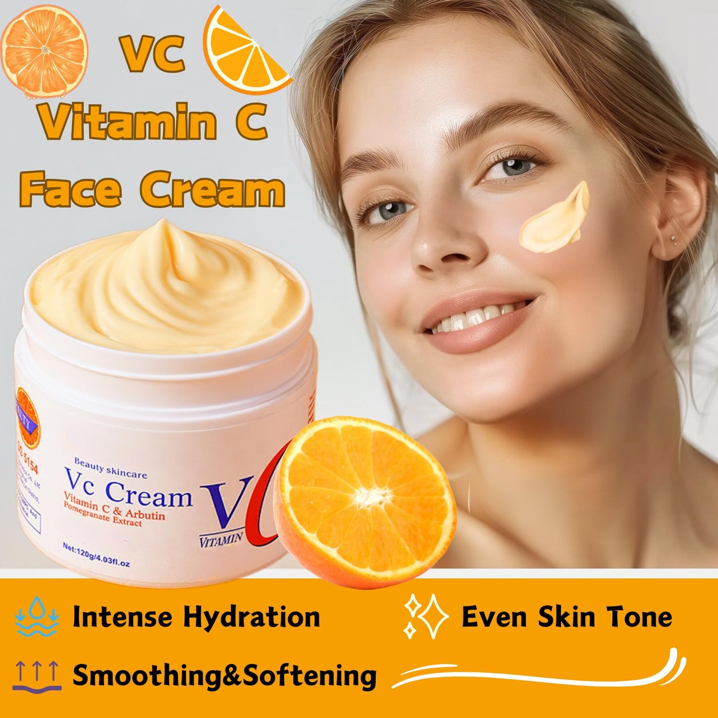 Vitamin C Face Cream, Vitamin C Cream with Arbutin & Pomegranate, Vitamin C Moisturiser for Face, Anti Aging Face Cream for Fine Lines & Wrinkle, Even Skin Tone, Face Moisturiser for Women & men, 120g