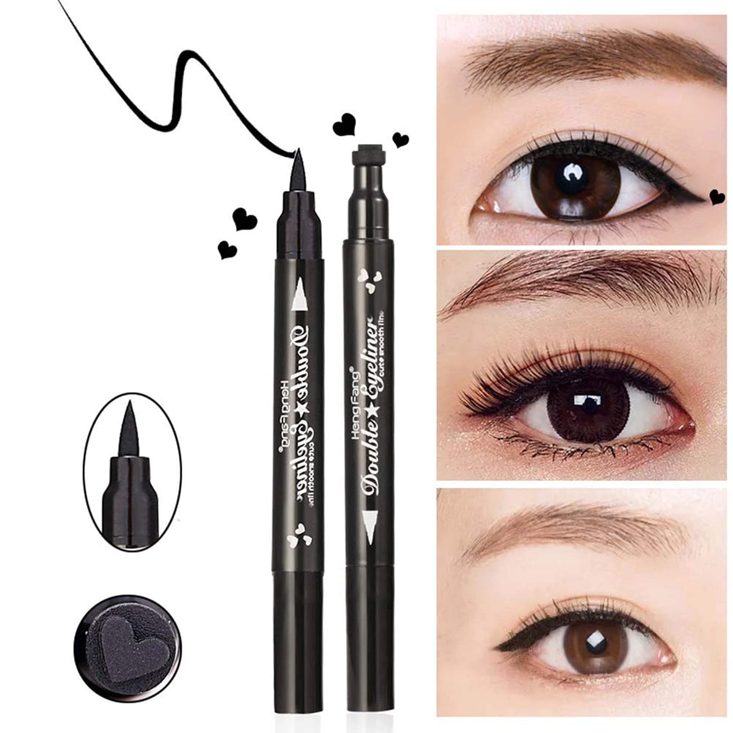 Yuccer Star Heart Eyeliner Stamp Waterproof Liquid Eyeliner Pen Black Long Lasting Double Ended Eyeliner Pencil Make Up Eye Liner (Star+Moon+Heart+Flower)