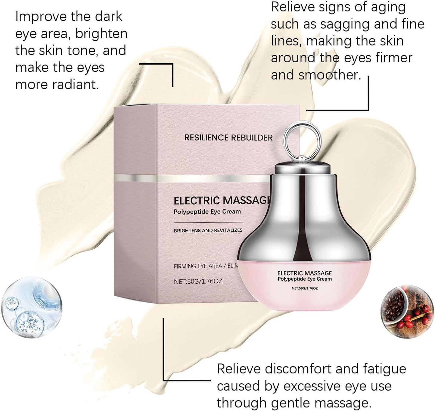 Generic Massage Eye Cream for Dark Circle, Tired Eye Refreshment with Gentle Vibration,Firm and Smooth of Fine Lines, for Anti-Wrinkle, Firming, Moisturizing
