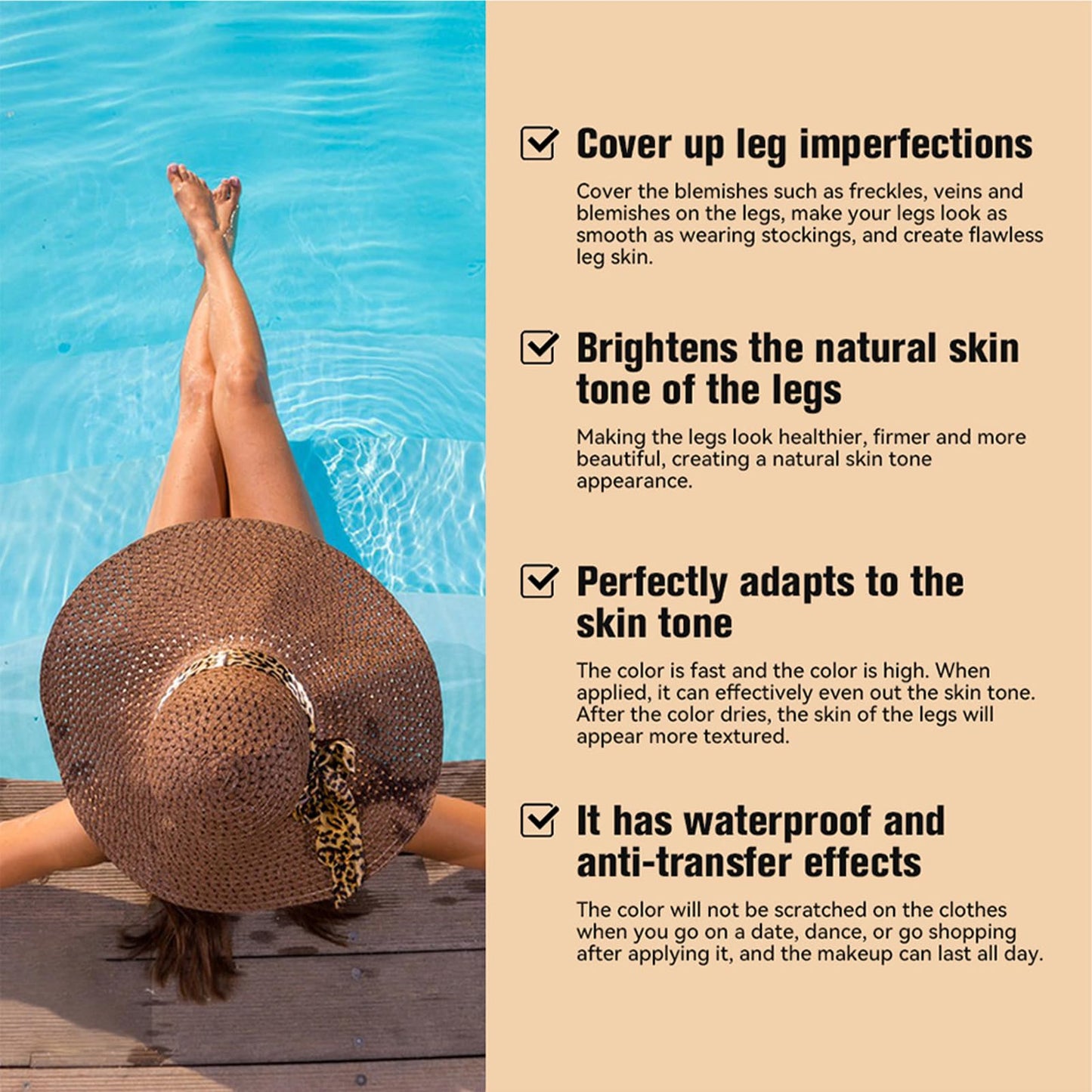 ThamGlow Leg Makeup All Over Complexion Perfector, Self Tanning Lotion, Body Coverage Perfector, Body Concealer Tattoo Cover Up Makeup – Buildable Coverage, Waterproof & Hydrating For Even, Sun-Kissed Skin