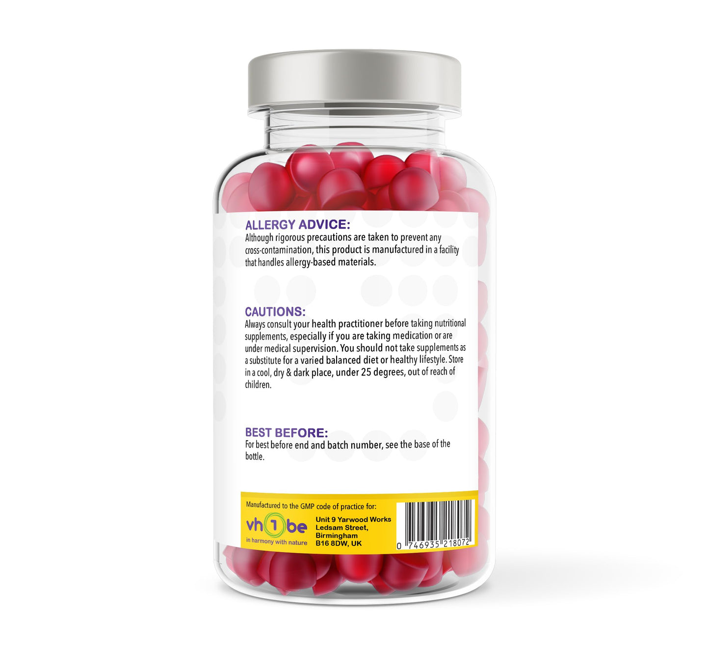 vh1be Biotin 5000ug - 150 Natural Strawberry Flavour Gummies