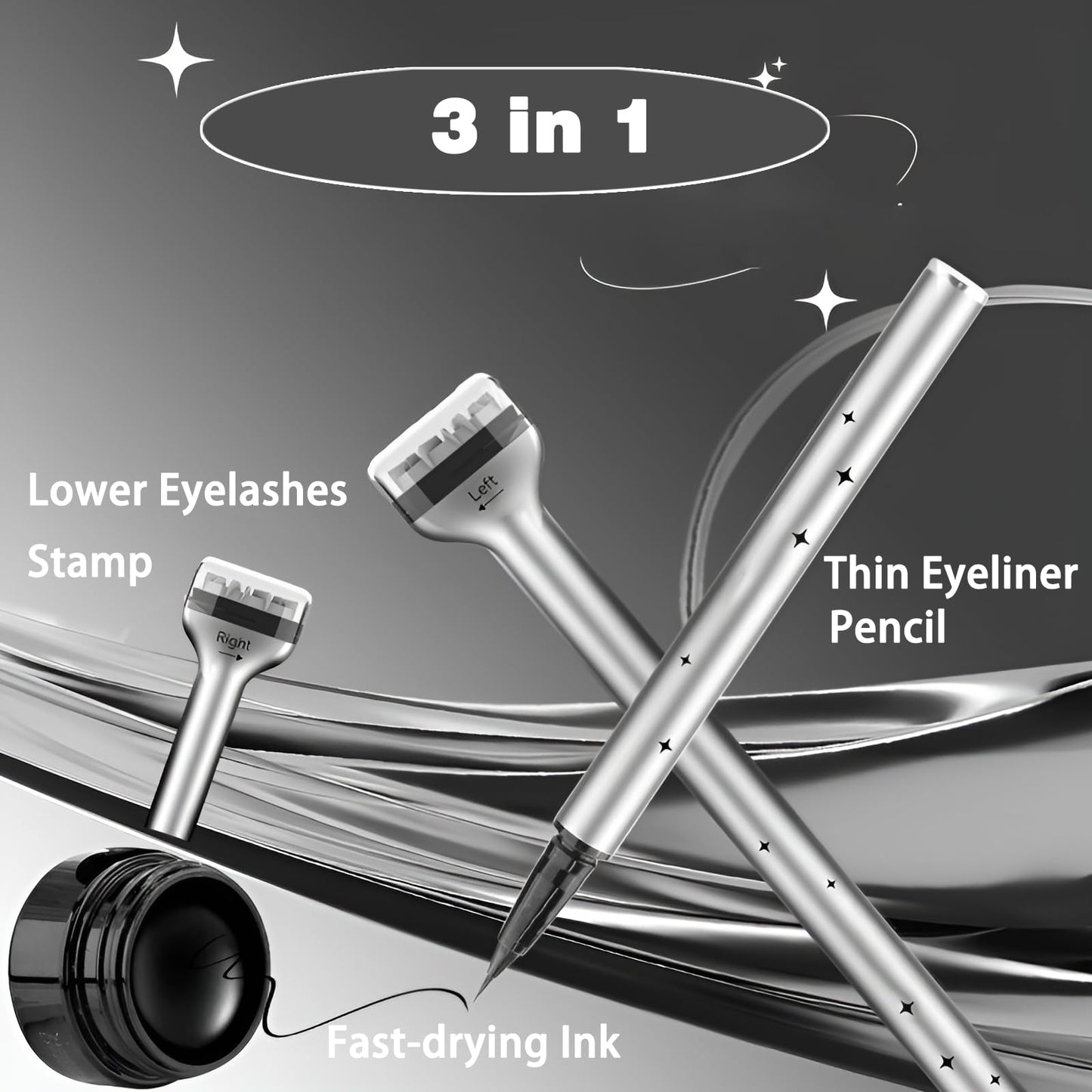 Lower Lash Stamp, 2 in 1 Bottom Lashes Stamp, Eyeliner Pen Lower Lash Stamp Set for Girls Women Quick Eye Makeup for Beginner Waterproof Sweat Proof Long Lasting (Black)