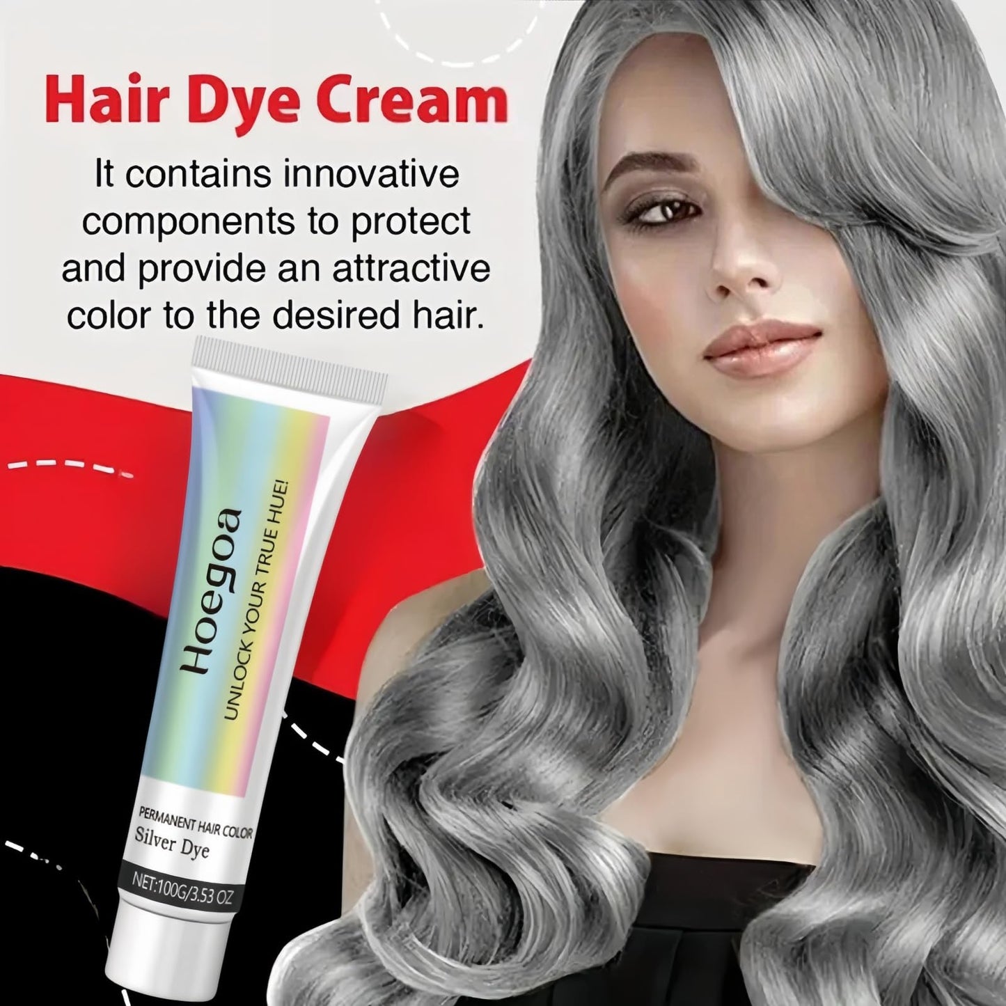 Jinjiar 2 in 1 Natural Essence Extract Silver Hair Dye,Silve-r Metallic Hai-r Dye,Silver Gray Natural Ha-ir D-ye Cream,Nice and Easy H-air Dy-e,Silv-er Hair Toner,Hair Color for Women,Hair Lightener(Silv-er)