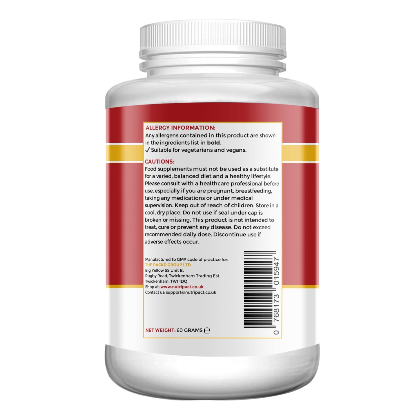 Nutripact Berberine Supplement with Chromium Picolinate and Black Pepper - 60 Vegan Capsules (not Tablets) High Strength 500mg - Made in The UK