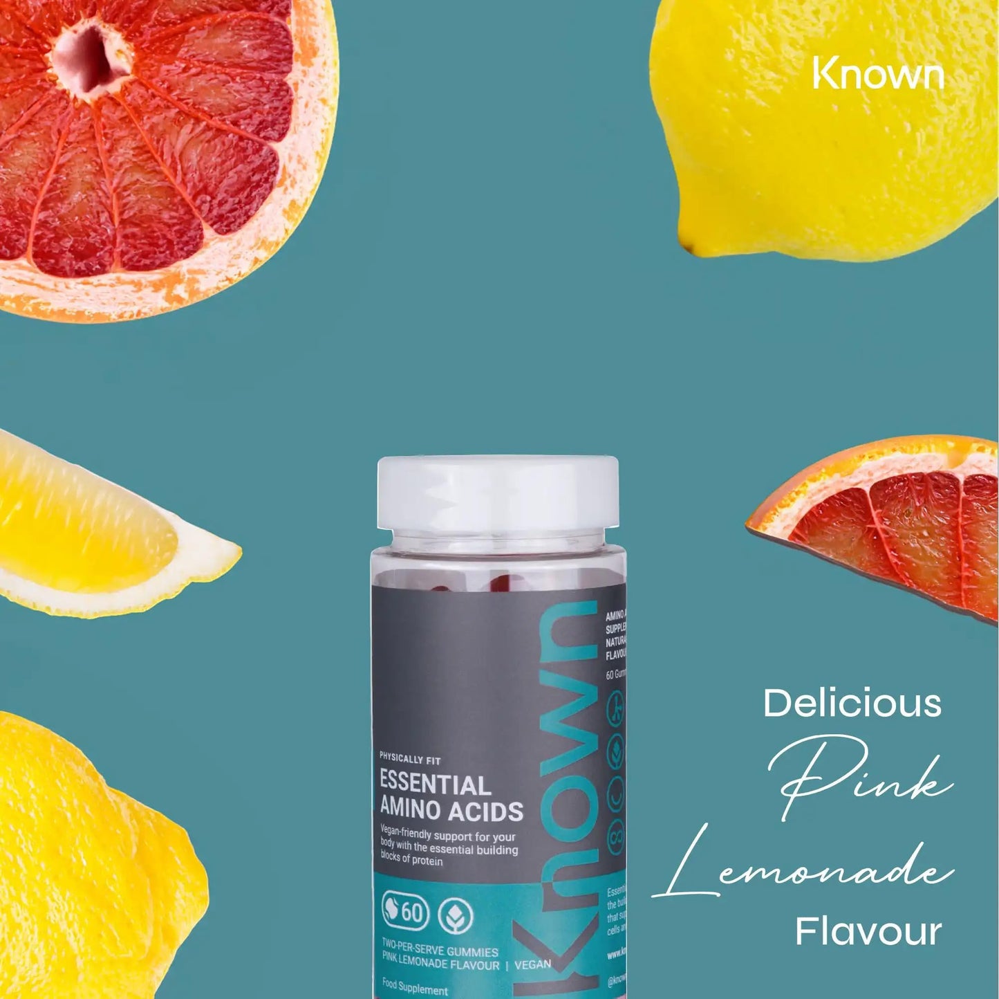 Essential Amino Acid (EAA) Gummies by Known Nutrition | Essential Support for Muscle Growth, Recovery, and Energy | Delicious Pink Lemonade Flavour | 60 Two-Per-Serve Gummies (Two Month’s Supply)