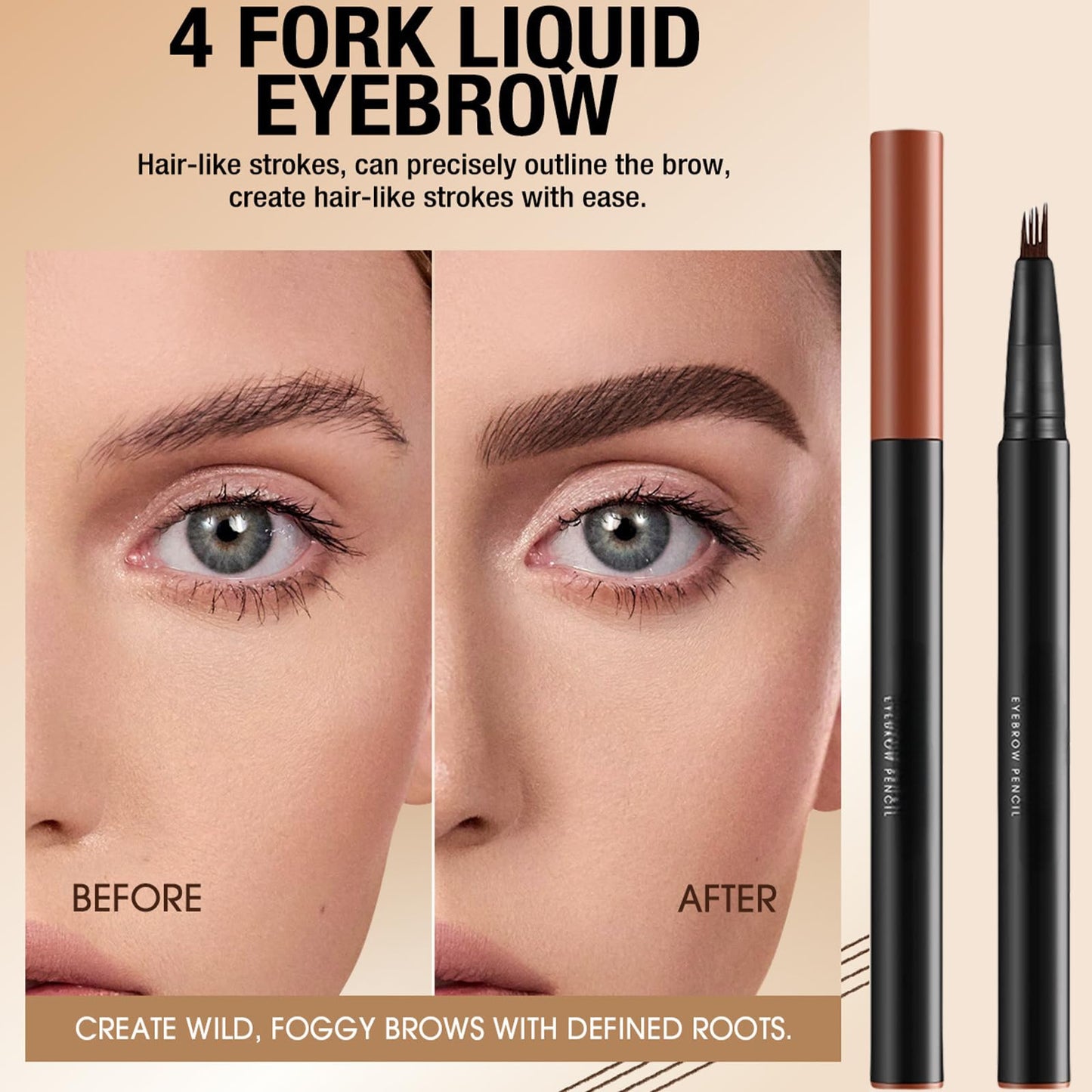AurolaGlow 4D Forked Eyebrow Pen - Waterproof, Smudgeproof Liquid Brow Pencil - Natural-Looking Makeup, Long-Lasting, Easy Application for Defined Brows