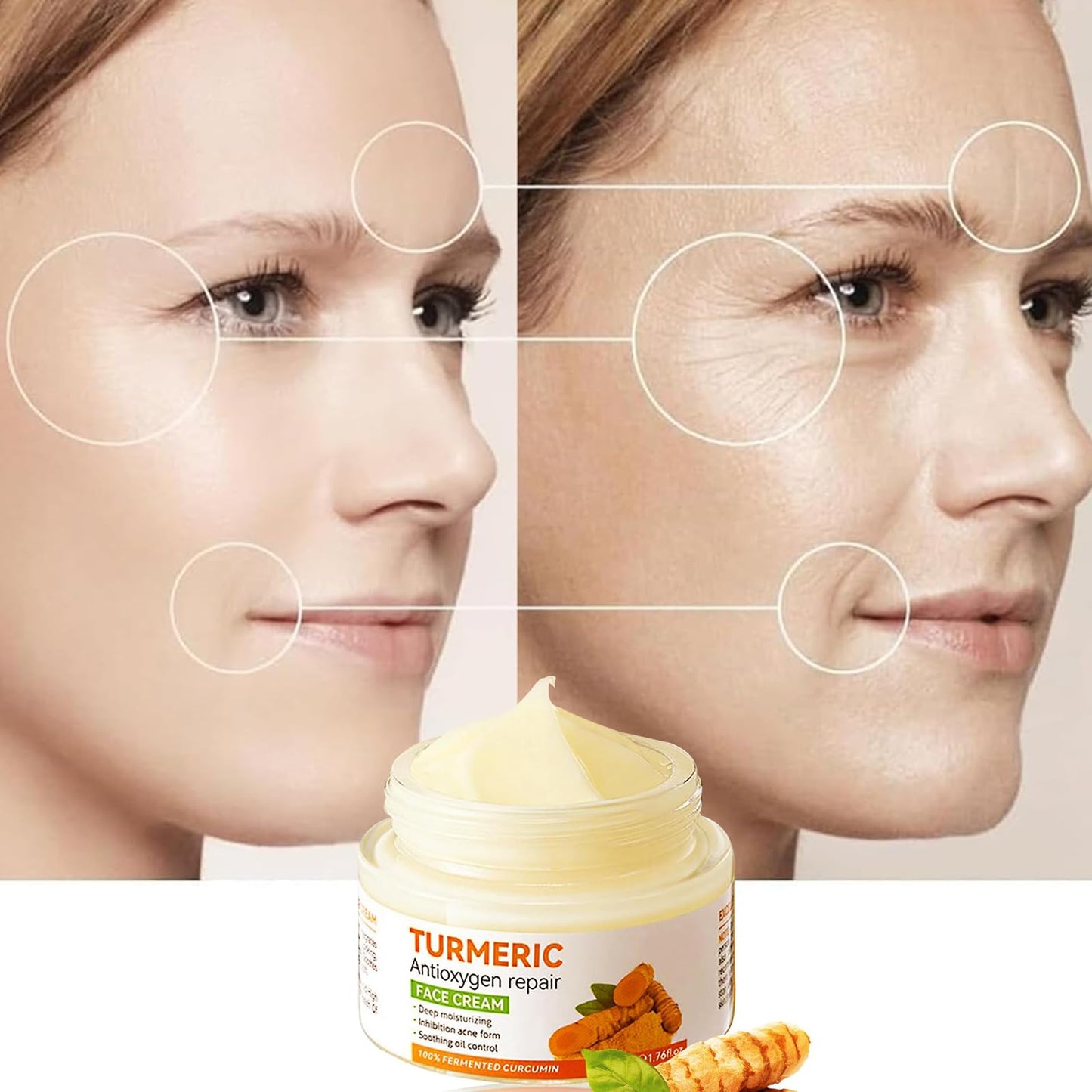 Bisienya Turmeric Face Cream,Hydrating Face Cream,Moisturize and Fade Fine Lines, Improve Skin Texture, Elasticity and Firmness, and Reduce Dull Skin Tones(50g)