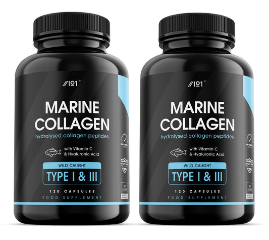 Marine Collagen 1000mg | 240 High Strength Capsules - Wild-Caught Type 1 Hydrolysed Marine Collagen Made with Vitamin C, E, B2, Zinc, Copper, Iodine & Hyaluronic Acid, by Alpha01®