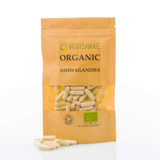 vegishake Organic Ashwagandha Withania Somnifera Indian Ginseng Winter Cherry HPMC Capsules 1000mg Vegan Halal Kosher (90 Capsules)