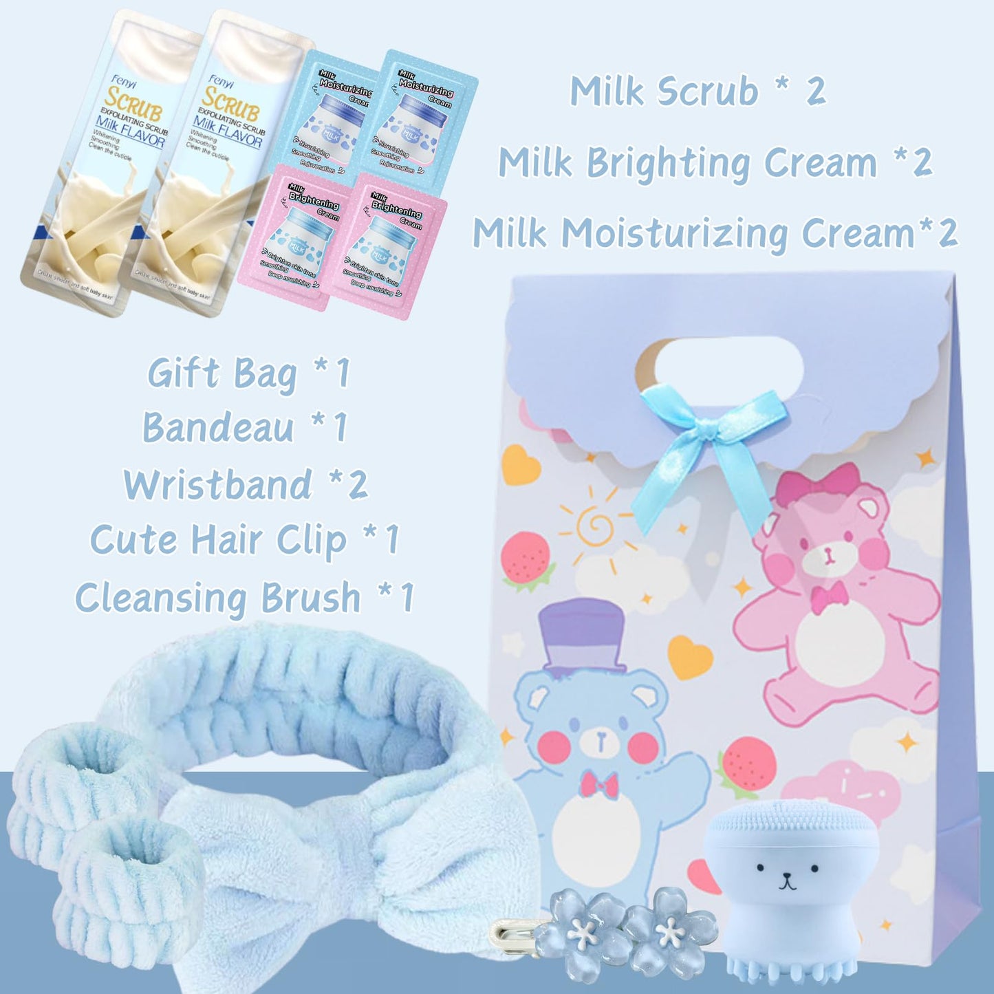 Milk Skincare for Teenage Girls Gifts - Beauty Milk Skin Care Sets & Kits - Nourish Facial Kits for Women with Cleanser,Serum,Cream,Eye Cream,Scrub,5pcs hair Accessories,Gift bag (18pcs)