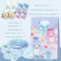 Milk Skincare for Teenage Girls Gifts - Beauty Milk Skin Care Sets & Kits - Nourish Facial Kits for Women with Cleanser,Serum,Cream,Eye Cream,Scrub,5pcs hair Accessories,Gift bag (18pcs)