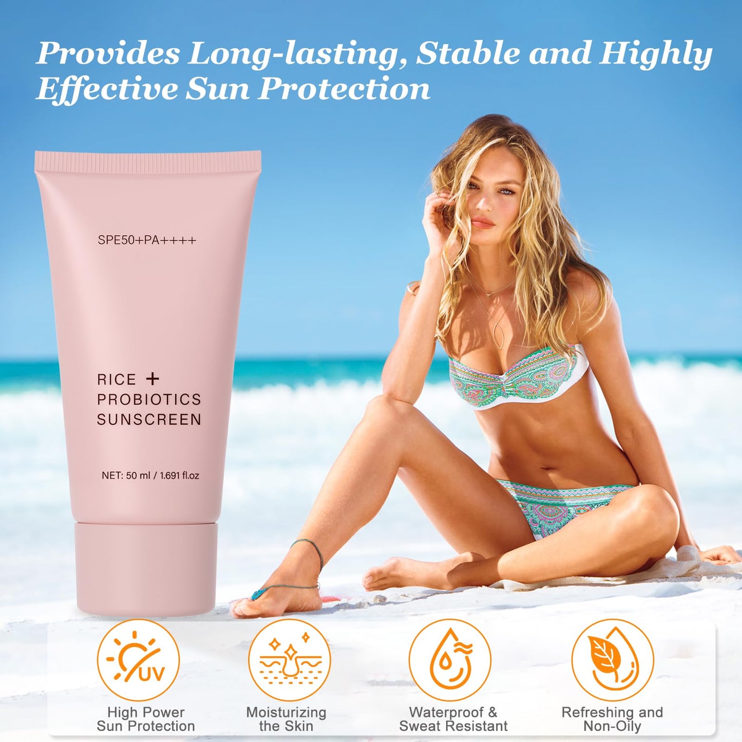 BoloShine Rice Sunscreen SPF 50+, Probiotics Rice Moisturizing Suncream for Face Body, Protects & Brightens Skin, Reduces Blemishes, Non-Greasy, For All Skin Types(50g/1.69oz.)