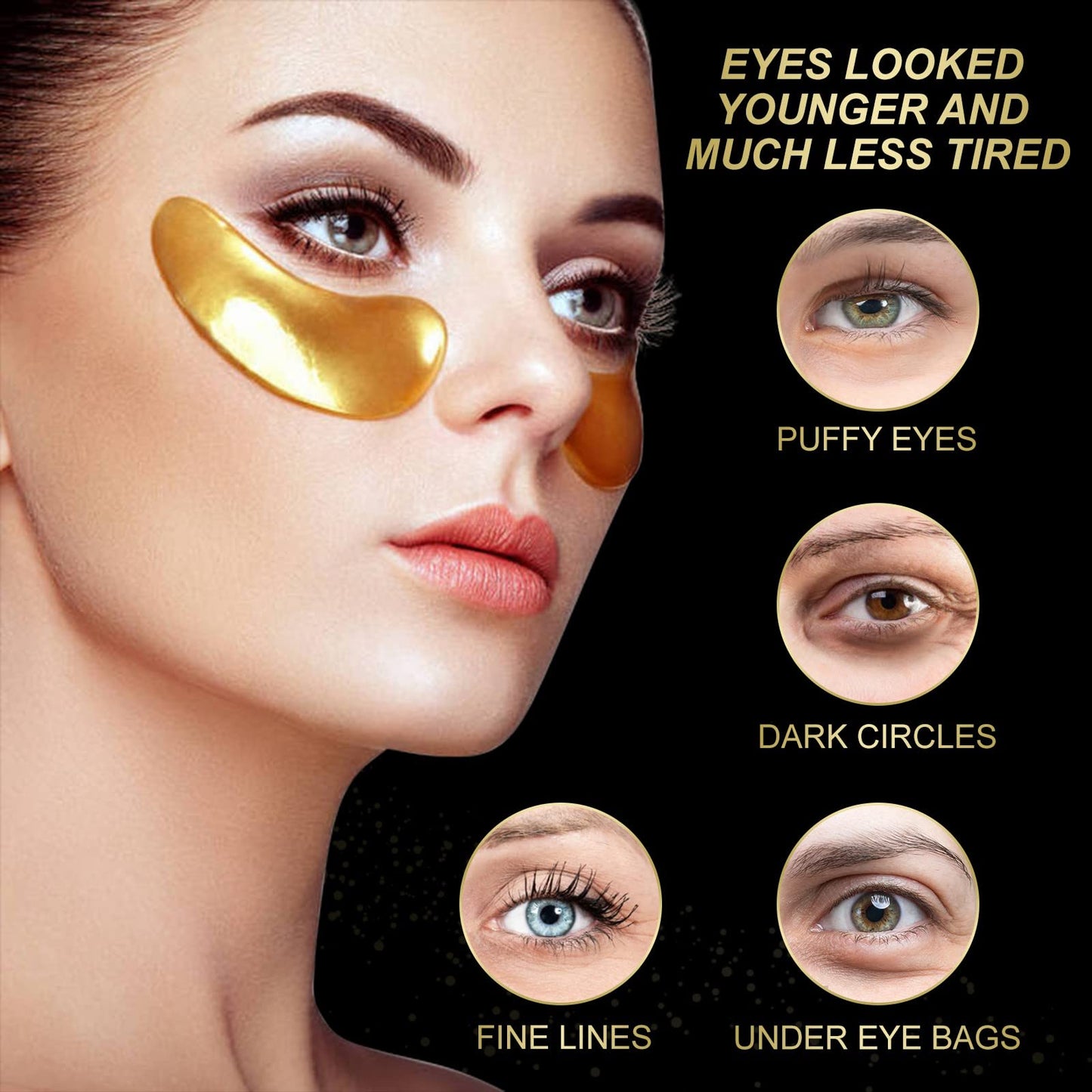 Generic Under Eye Patches,24K Gold Eye Masks, Eye Masks for Anti Wrinkles, Dark Circle Puffiness, Eye Gel Patch Women Men Under Eye Gel Patches (20 Pairs)
