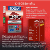 Bioglan Red Krill Oil Extra Strength 500mg, high in Omega-3 Fish Oil, EPA & DHA help to support for your Heart, Eye and Brain health, one month supply – 30 capsules