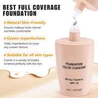 leyosger TLM Color Changing Foundation, Face Cover Concealer Cream, Warm Skin Tone Foundation, Moisturizing Liquid Foundation Makeup Base, Waterproof Poreless Foundation SPF15, Pack of 1 (B, 30ML)
