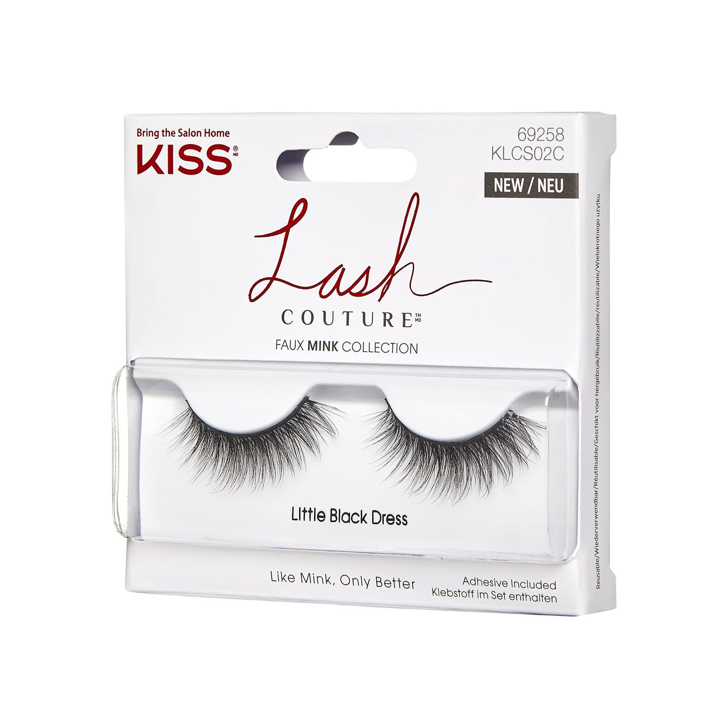 KISS Lash Couture Faux Mink Collection 1 Pair of False Lashes, Little Black Dress, Ultrafine, Tapered, Synthetic Fake Lashes includes Lash Glue