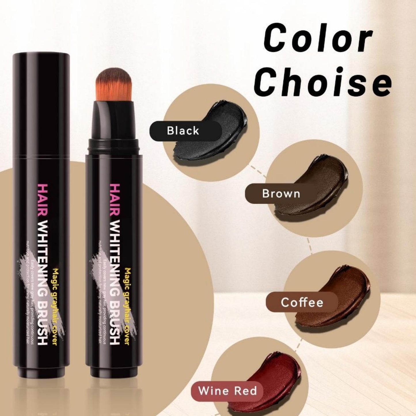 Generic Hair Root Touch Up Stick & Brush – Temporary Hair Dye Pen for Grey Coverage, Natural-Looking Root & Beard Touch Up, Easy to Use, Travel-Friendly, for Men & Women (Black Brown)