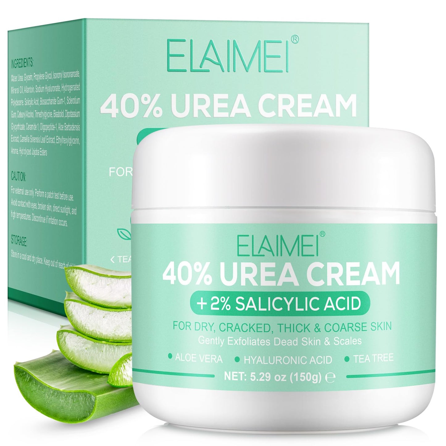 Generic 40% Urea Cream Plus 2% Salicylic Acid - Hyaluronic Acid,Tea Tree,and Aloe Vera Foot Cream Deep Moisturizes Urea Cream for Foot and Hand Maximum Strength - Callus Remover for Cracked Feet, Heels