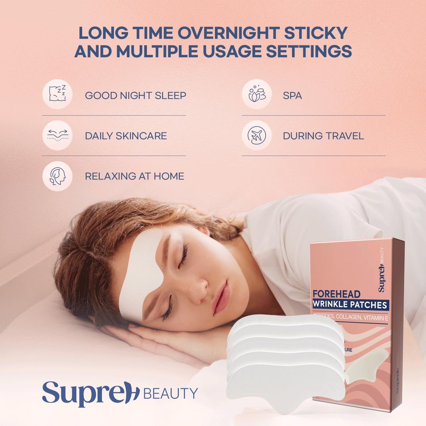 SupreH Forehead Wrinkle Patches Smoothing Overnight: Anti Wrinkle Patches for Face and Forehead Fine Lines & Frown Lines - with Peptide Collagen Hyaluronic Acid 10
