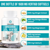 Lumarejebo Liposomal Vertigo Softgel 1600mg, Inner Ear Balance Supplement with Ginger & Ginkgo Extract, Relieve Motion Sickness & Dizziness, 60 Softgels