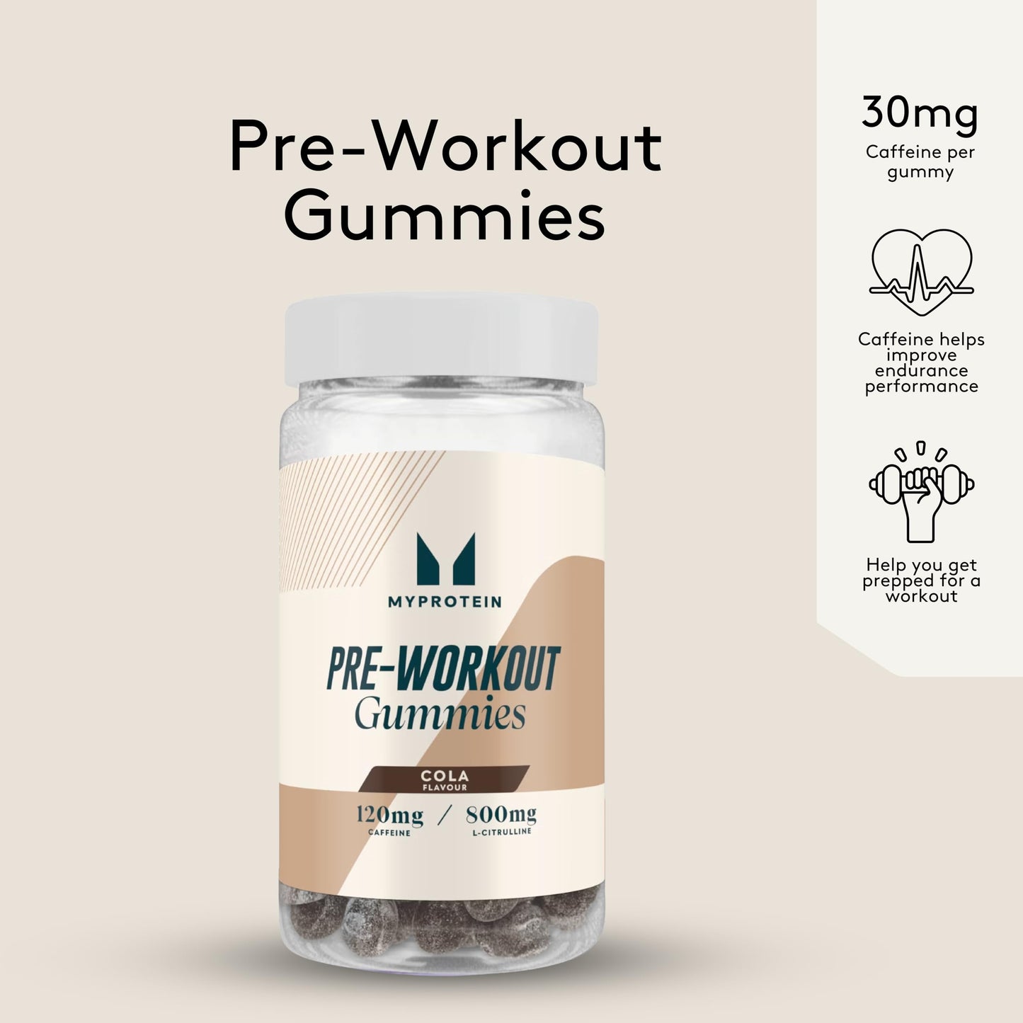 Myprotein Pre-Workout Gummies – Cola Flavour – Energy-Boosting Caffeine Gummies with L-Citrulline, Taurine, and B Vitamins – Fast-Acting & Convenient Pre-Workout Supplement