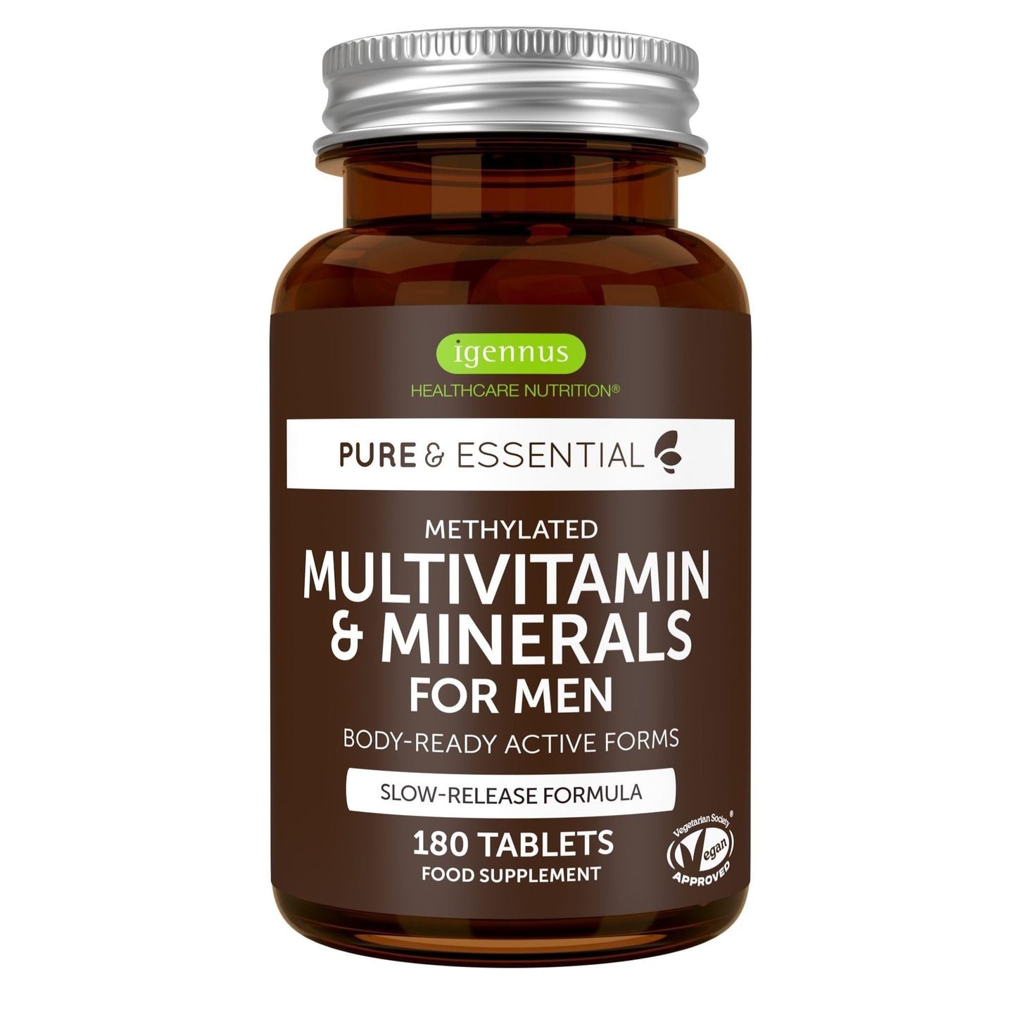 Methylated Men's Multivitamin, MTHFR Supplement with Active B-Vitamins, Enhanced with Lycopene, Zinc & Vitamin D3, Clean Ingredients, Slow Release, Energy & Heart Health, 180 Vegan Tablet